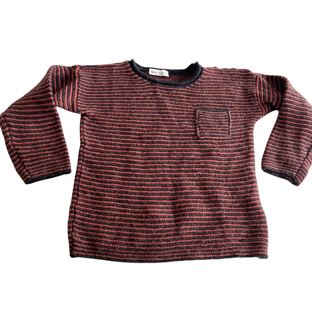 Babe & Tess boys alpaca blend grey burnt orange stripe sweater size 3